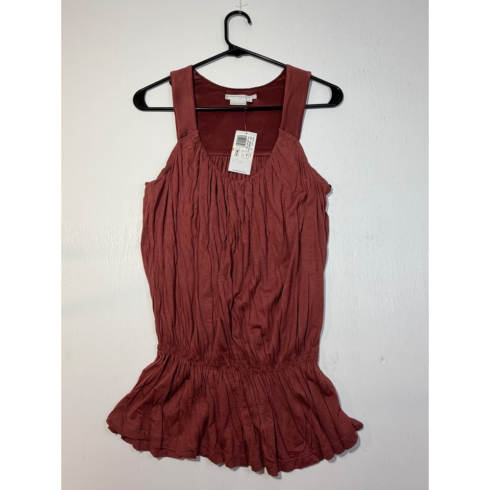 To The Max Womens Rust Brown Smocked Peplum Racerback Tank Top Size S